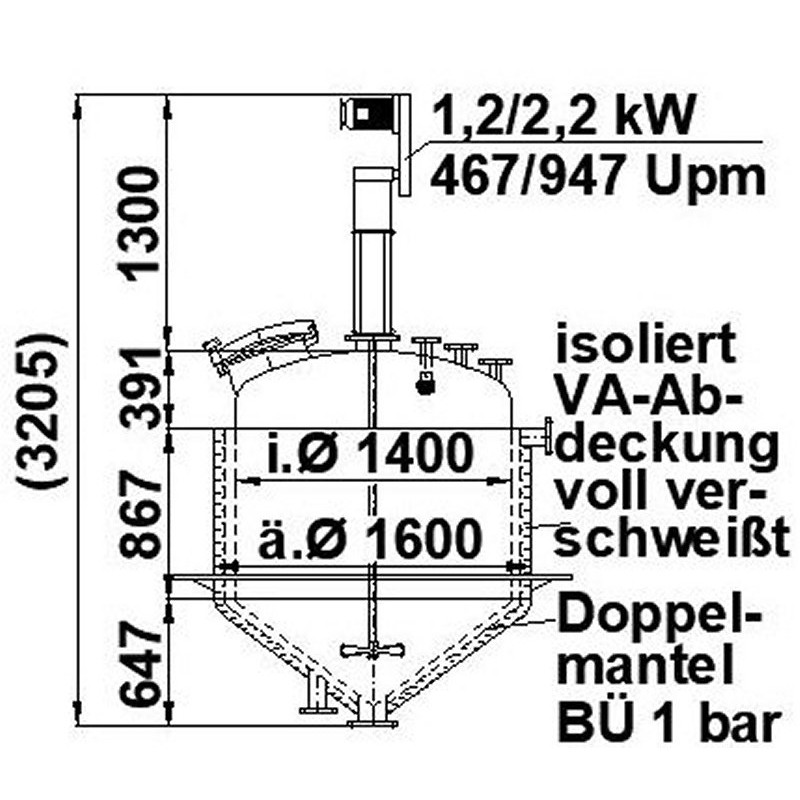 Rührwerksbehälter 1,6 cbm, isoliert von Sielmann