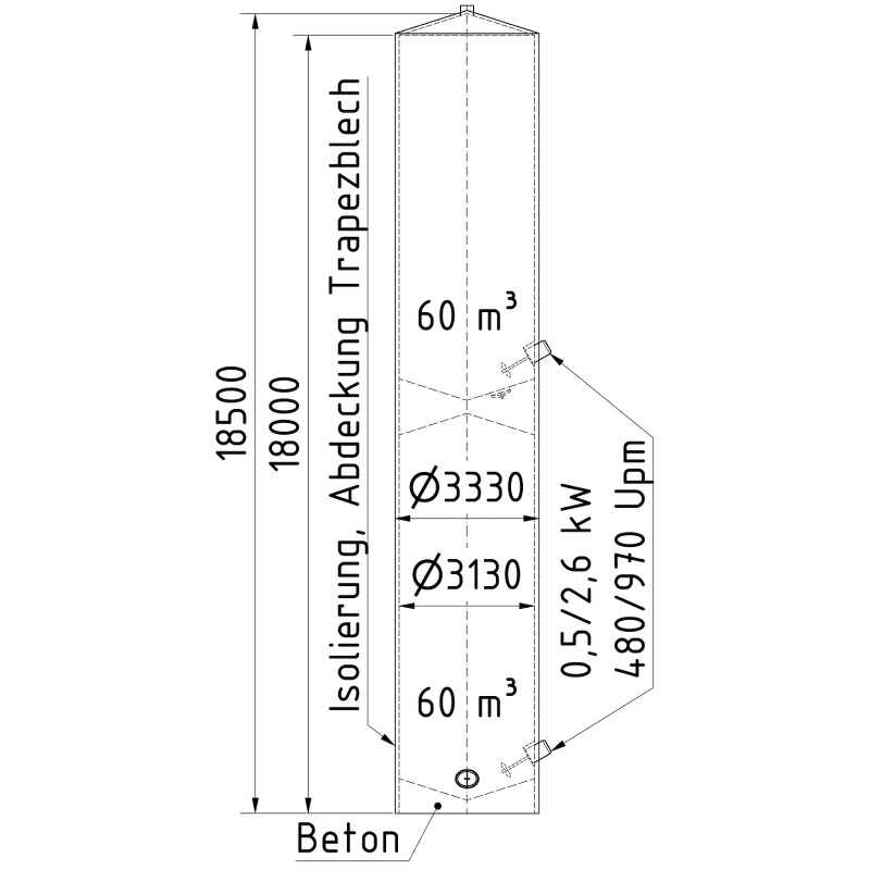 Edelstahlbehälter 2 x 60 cbm von Sielmann